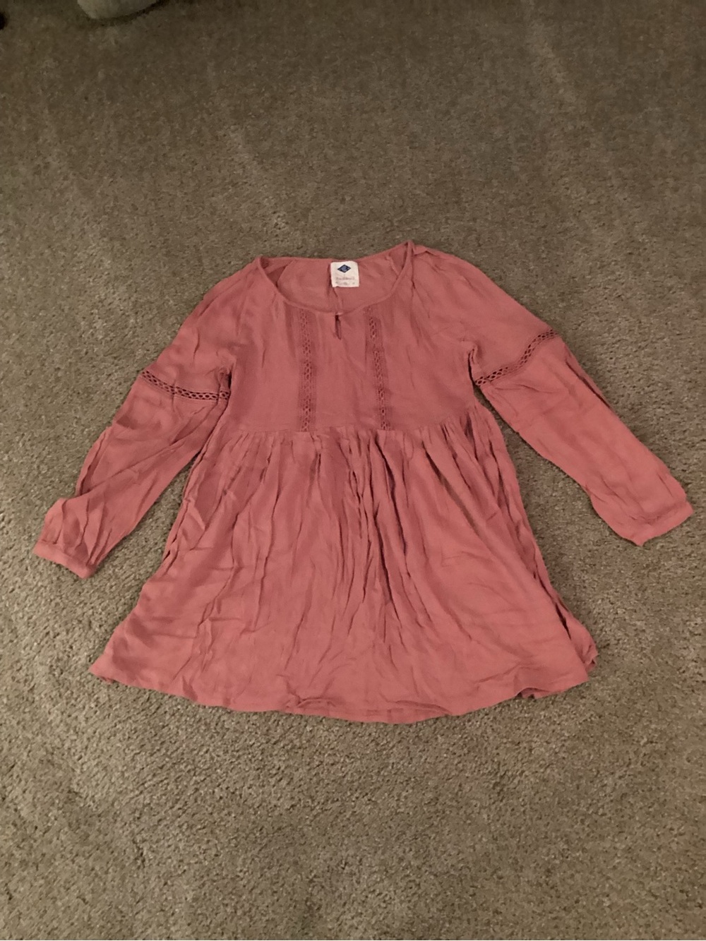 Women's Dusty Rose Peasant Blouse with Lace Insets